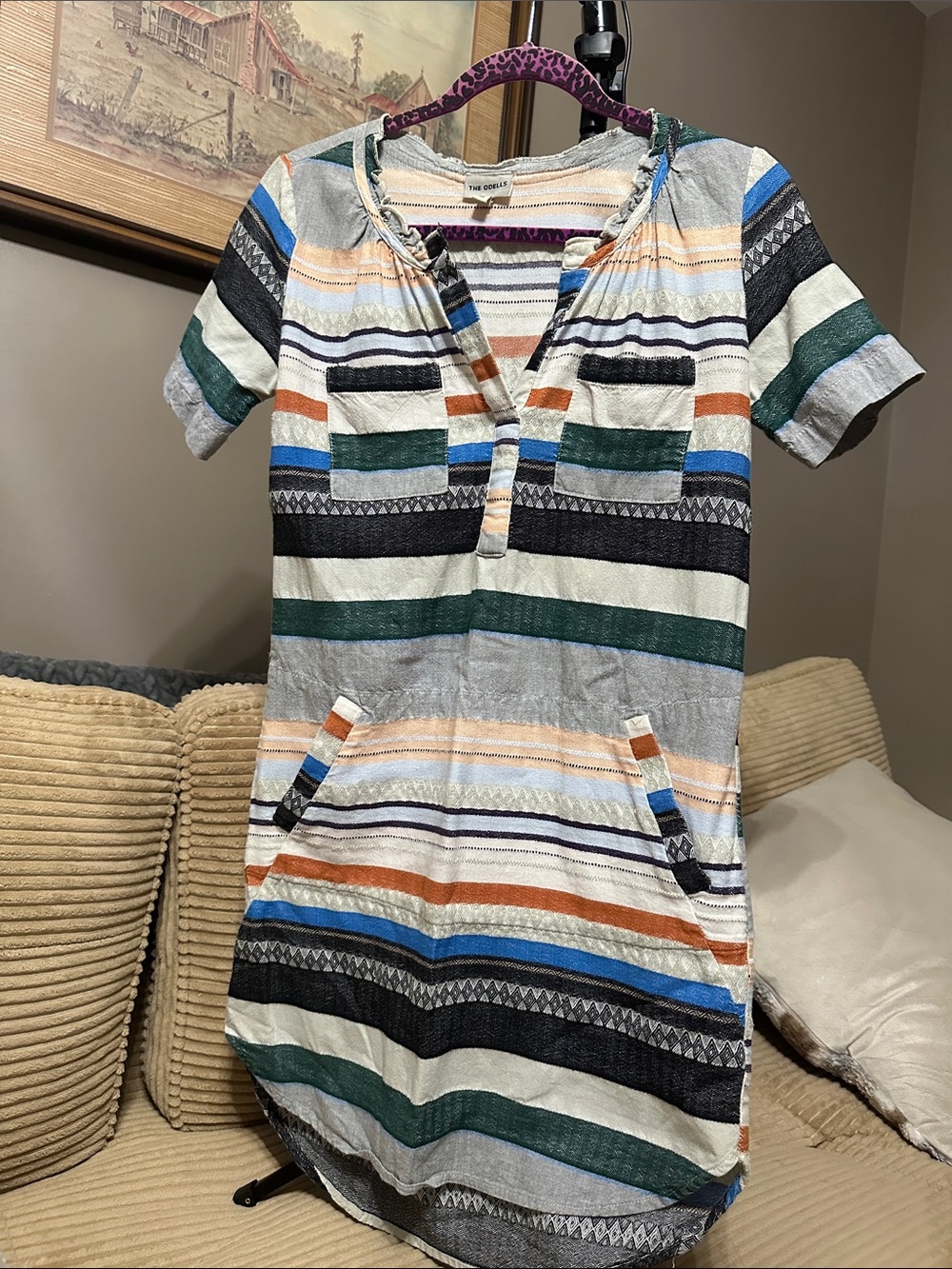 The Odell’s Striped Short Sleeve Tunic Dress in Multicolor